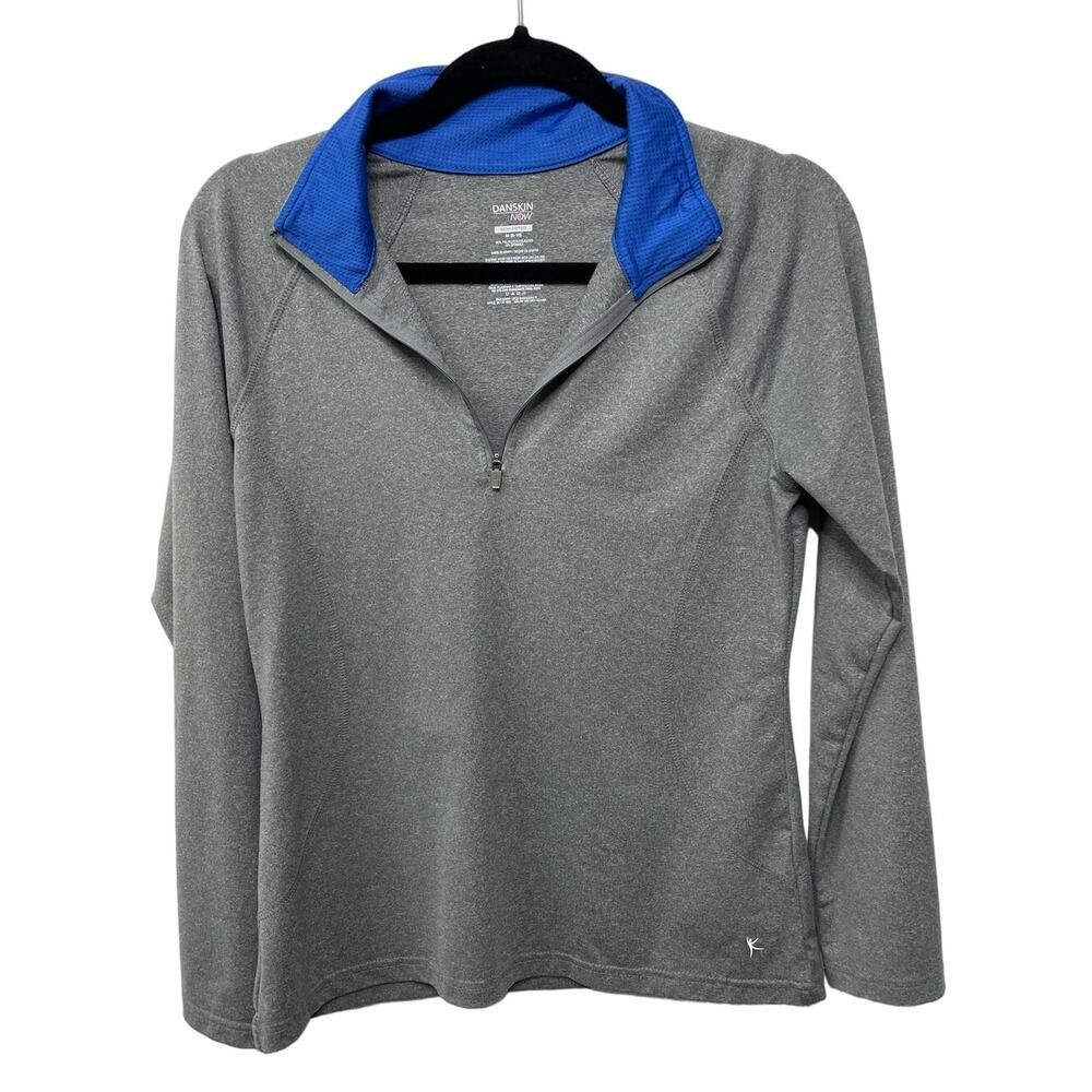 Danskin Now Semi Fitted 1/4 Zip Long Sleeve Athletic Shirt Grey Womens M 8 10
